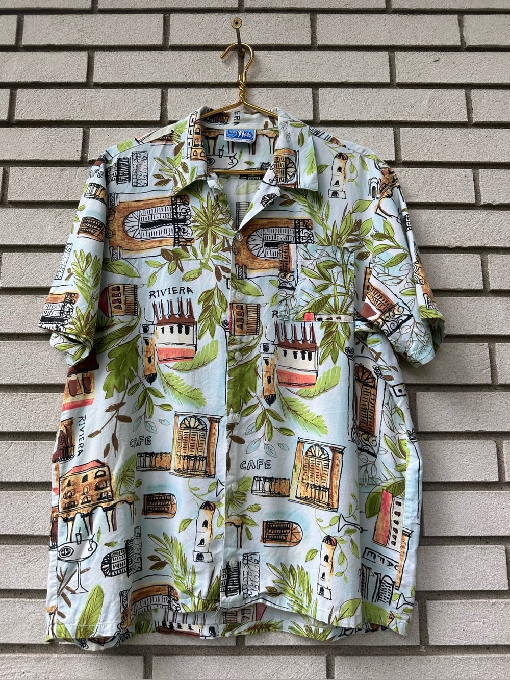 Vintage 9th Wave Men’s L Riviera Cafe Tropical Resort Hawaiian Camp Shirt
